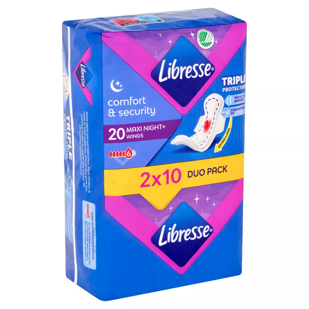 Libresse Maxi Goodnight+ Comfort & Security éjszakai egészségügyi betét (2x10 db)