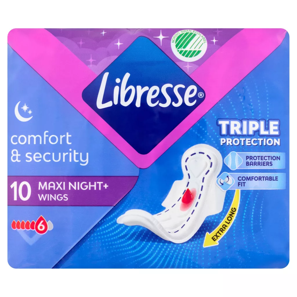 Libresse Maxi Goodnight+ Comfort & Security éjszakai egészségügyi betét (10 db)