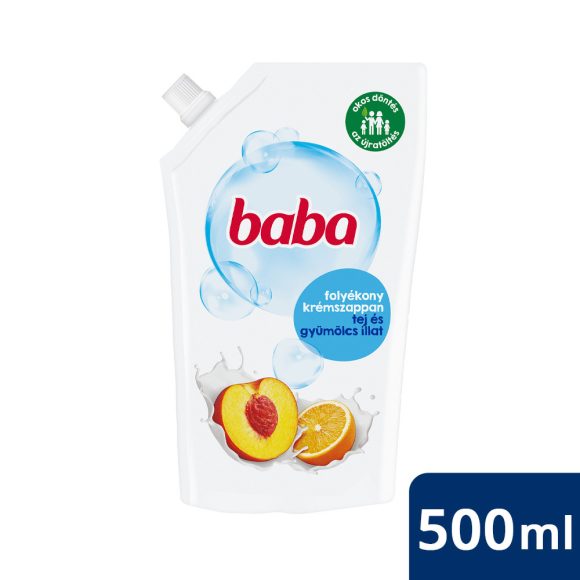 Baba folyékony szappan utántöltő tej és gyümölcs illattal 500 ml