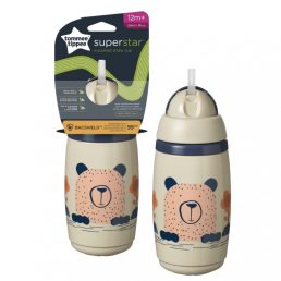   Tommee Tippee Superstar insulated straw szívószálas hőtartó pohár 266 ml, 12 hó+ (bézs)