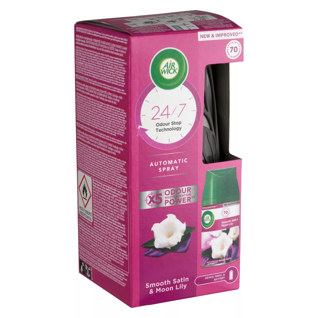 Air Wick Freshmatic Automata Légfrissítő spray készülék, Bársonyos Szatén és Éji Liliom illat (250 ml)