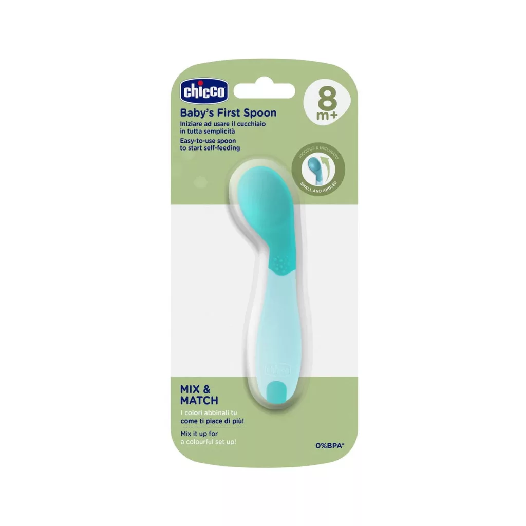 Chicco "Első kanalam" puha felületű etetőkanál 8 hó+ (zöldeskék)