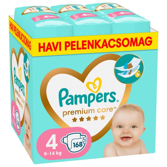 Pampers Premium Care pelenka, Maxi 4, 9-14 kg, HAVI PELENKACSOMAG 168 db