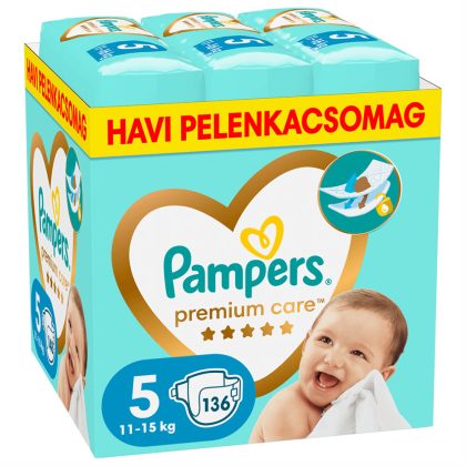 Pampers Premium Care pelenka, Junior 5, 11-16 kg, HAVI PELENKACSOMAG 136 db
