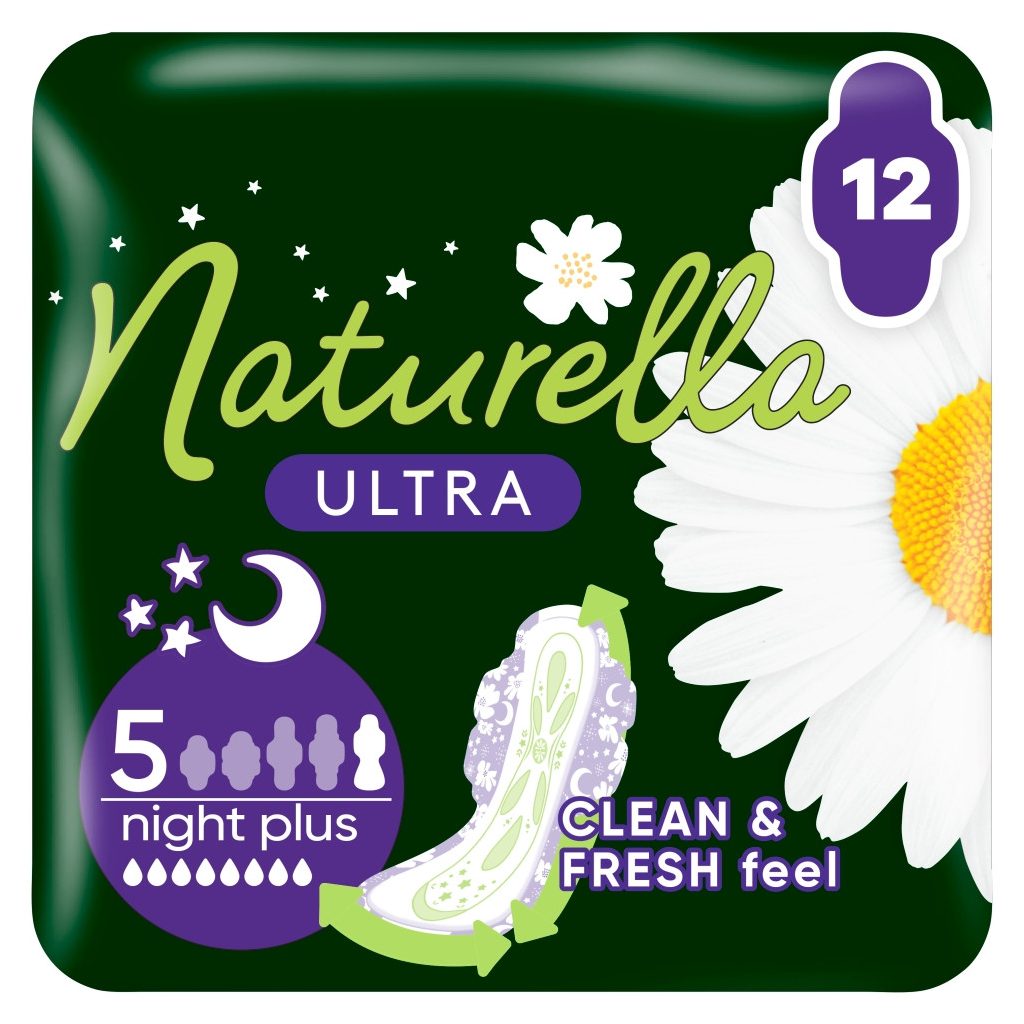 Naturella Ultra Night Plus egészségügyi szárnyas betét, 5-ös méret (12 db)
