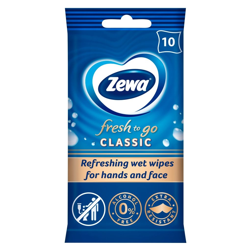 Zewa Fresh To Go Classic frissítő nedves kéz- és arctörlő kendő (10 db)