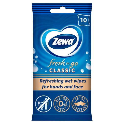 Zewa Fresh To Go Classic frissítő nedves kéz- és arctörlő kendő (10 db)