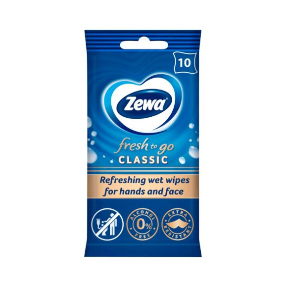 Zewa Fresh To Go Classic frissítő nedves kéz- és arctörlő kendő (10 db)