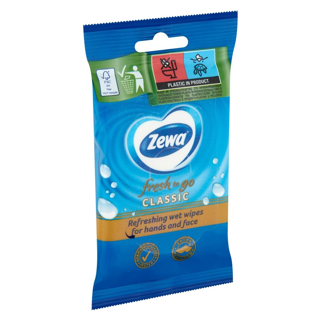 Zewa Fresh To Go Classic frissítő nedves kéz- és arctörlő kendő (10 db)