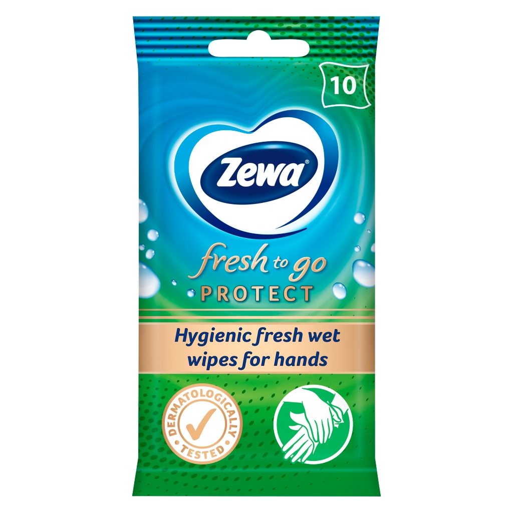 Zewa Fresh To Go Protect higiénikus nedves kéztisztító kendő (10 db)