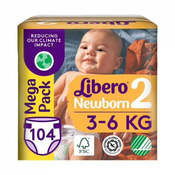 Libero Newborn 2 pelenka, 3-6 kg, 104 db