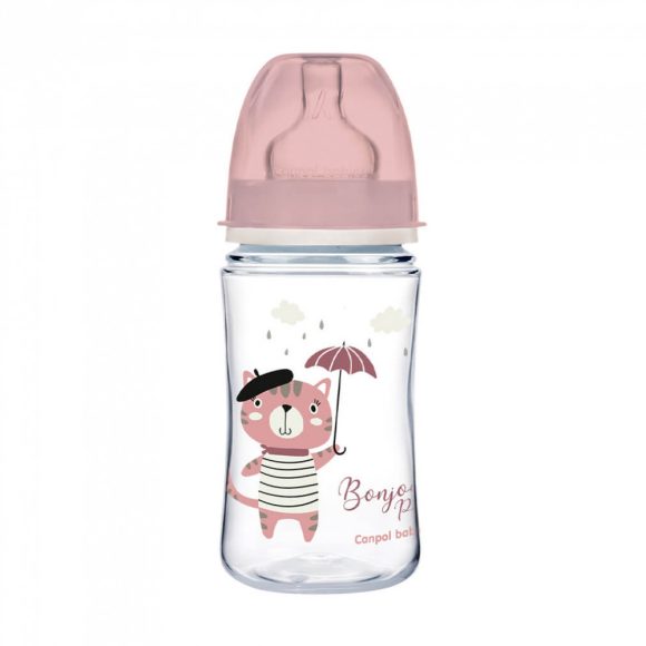 Canpol babies EasyStart anti-colic széles cumisüveg Bonjour Paris, 240 ml, 3 hó+ (rózsaszín)