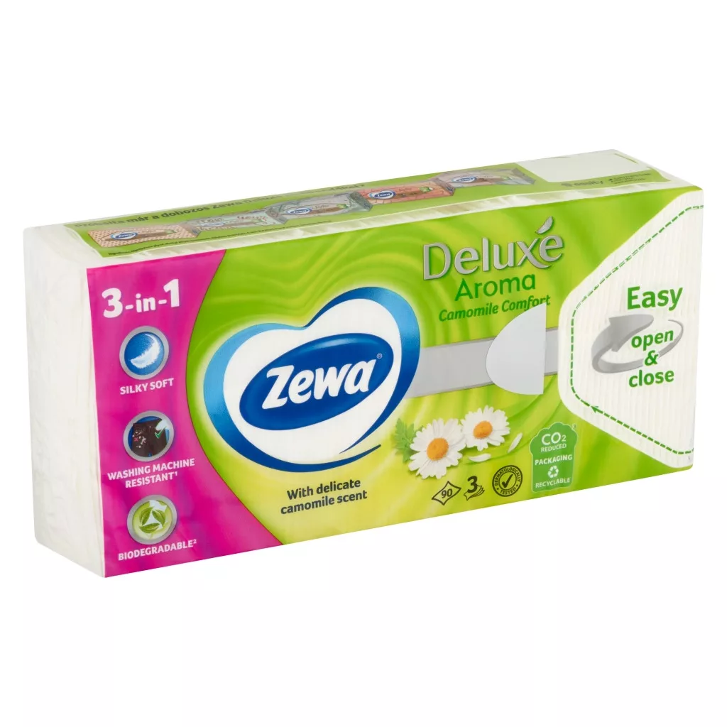 Zewa Deluxe Camomile Comfort 3 rétegű illatosított papírzsebkendő (90 db)