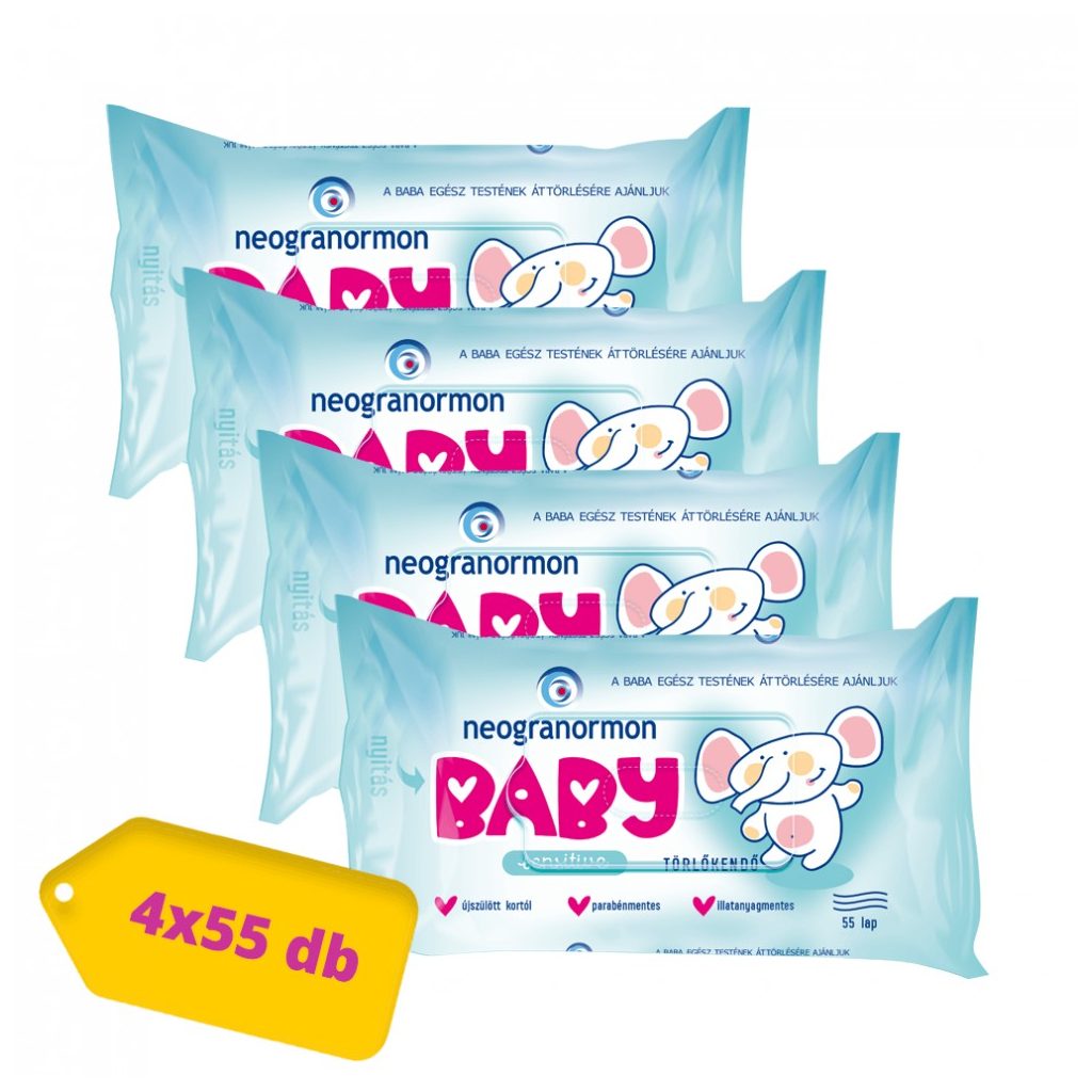 Neogranormon Sensitive nedves törlőkendő csomag 4x55 db