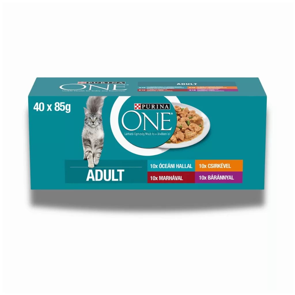 Purina One Adult alutasakos macskaeledel csirkével, marhával, báránnyal és tengeri hallal szószban (40x85 g)