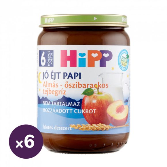 Hipp BIO jó éjt papi almás-őszibarackos tejbegríz, 6 hó+ (6x190 g)