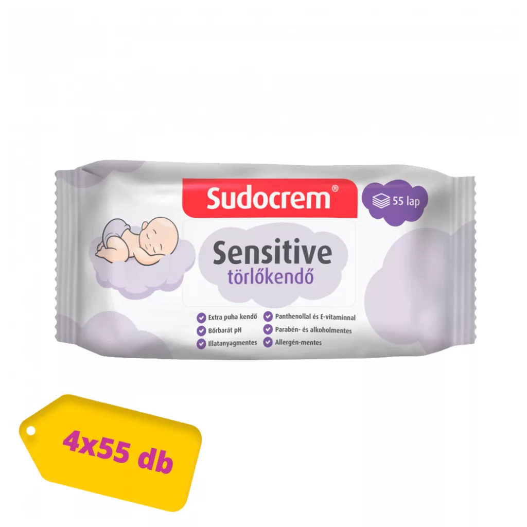 Sudocrem Sensitive nedves törlőkendő csomag 4x55 db