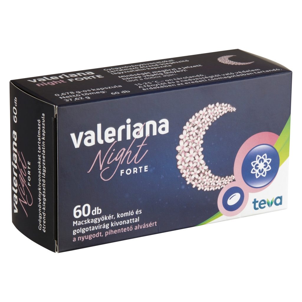 Valeriana Night Forte gyógynövénykivonatokat tartalmazó étrend-kiegészítő lágyzselatin kapszula (60 db)