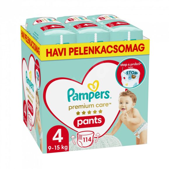 Pampers Premium Care Pants bugyipelenka 4, 9-15 kg, HAVI PELENKACSOMAG 114 db
