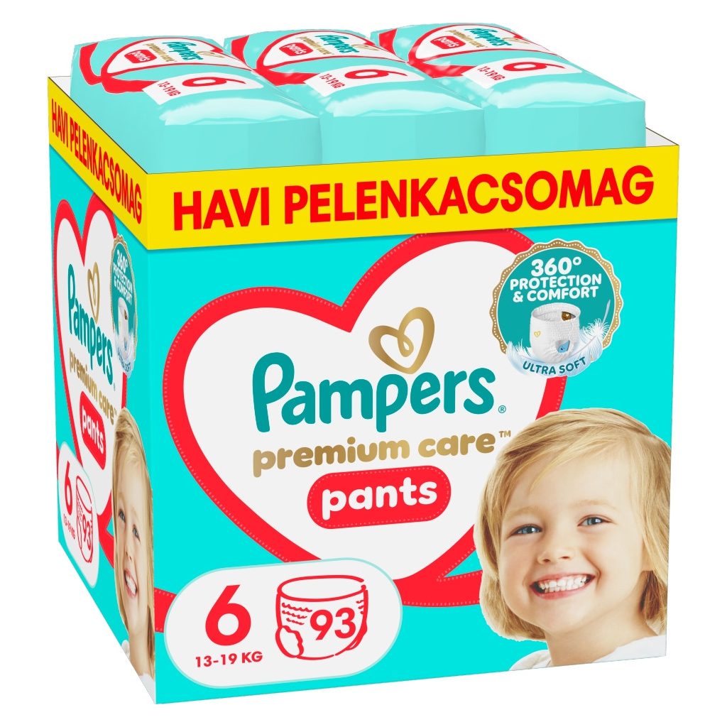 Pampers Premium Care Pants bugyipelenka 6, 13-19 kg, HAVI PELENKACSOMAG 93 db