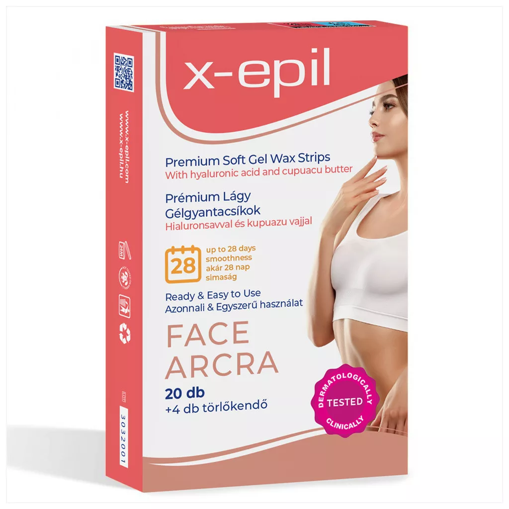 X-Epil Hidratáló gélgyantacsíkok hialuronnal arcra - (20 db)