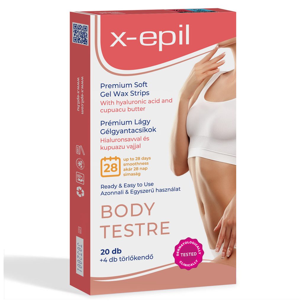 X-Epil Hidratáló gélgyantacsíkok hialuronnal testre - (20 db)