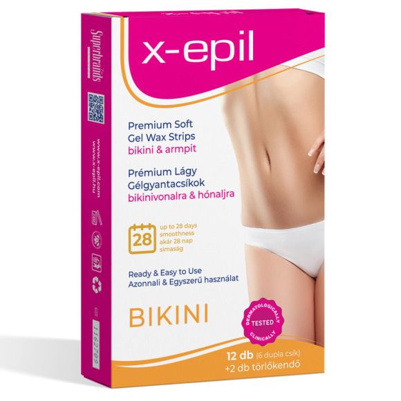 X-Epil Prémium lágy gélgyantacsíkok érzékeny bőrre bikini-hónalj (12 db)