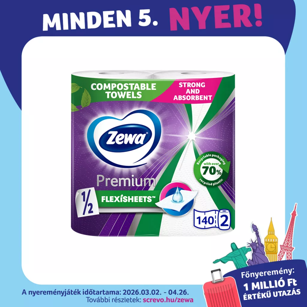 Zewa Premium Extra Long 2 rétegű papírtörlő, 2 tekercs (140 lap)