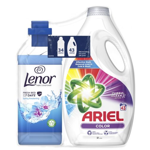 Ariel Color folyékony mosószer 2,15 liter (43 mosás) + Lenor Spring Awakening öblítő 0,85 l (34 mosás)