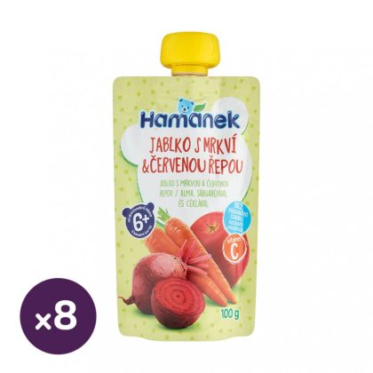 Hamánek tasakos gyümölcspüré alma-sárgarépa-cékla, 6 hó+ (8x100 g)