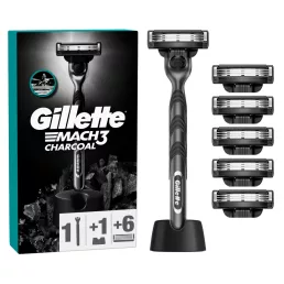   Gillette Mach3 Charcoal Férfi Borotva 6 db Borotvabetéttel Borotvatartóval + AJÁNDÉK Kulacs