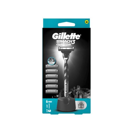 Gillette Mach3 Charcoal Férfi Borotva 6 db Borotvabetéttel Borotvatartóval
