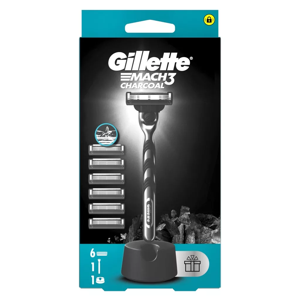 Gillette Mach3 Charcoal Férfi Borotva 6 db Borotvabetéttel Borotvatartóval + AJÁNDÉK Kulacs