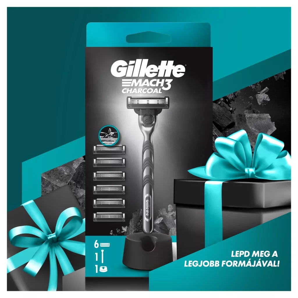 Gillette Mach3 Charcoal Férfi Borotva 6 db Borotvabetéttel Borotvatartóval + AJÁNDÉK Kulacs