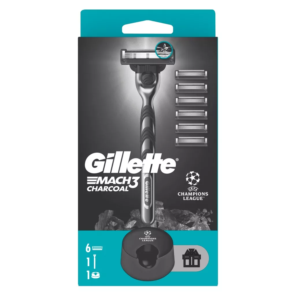 Gillette Mach3 Charcoal Férfi Borotva 6 db Borotvabetéttel Borotvatartóval + AJÁNDÉK Kulacs